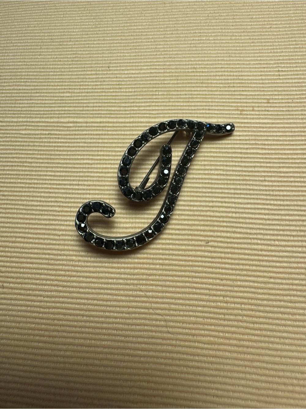 Rhinestone Script “T” Initial Brooch
